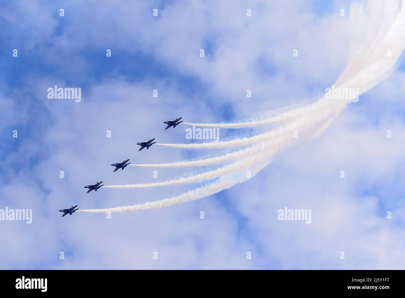 The Blue Angels aerial demonstration team performs the Line Abreast