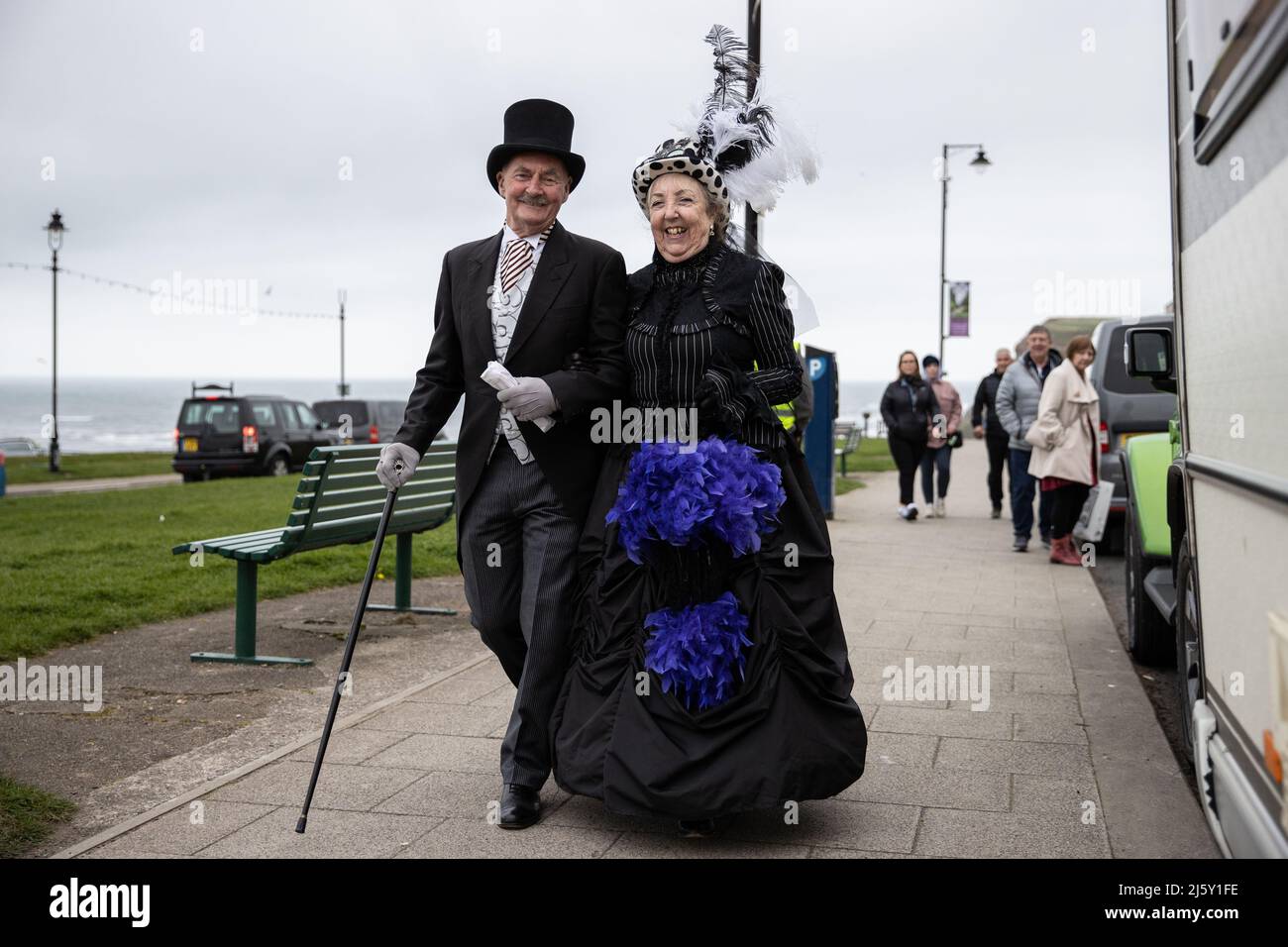 WHITBY, ENGLAND. April 24th 2022. Goths are seen during the Goth Weekend in Whitby. WGW is a twice-yearly music festival for the gothic subculture. Stock Photo