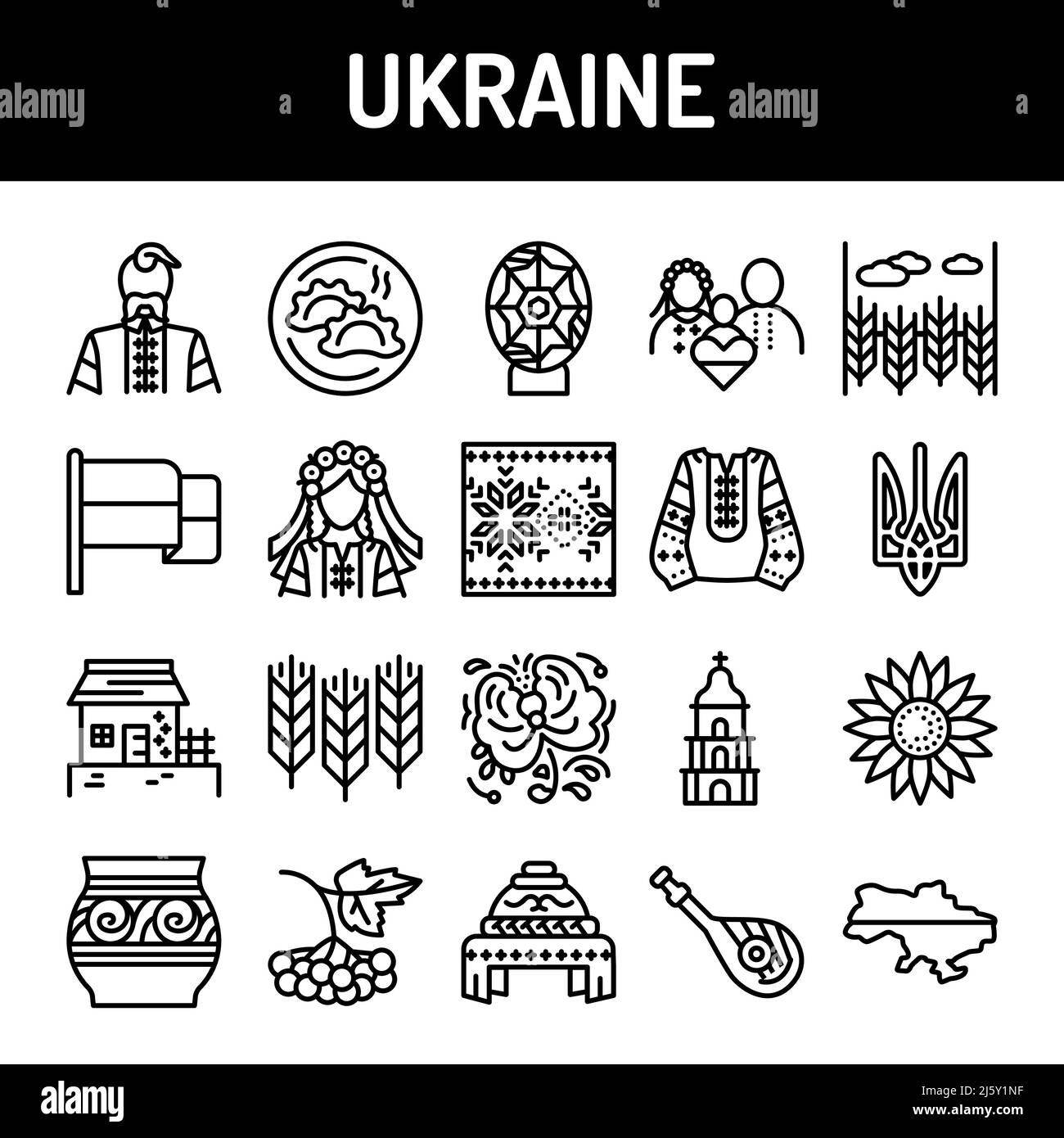 Ukraine color line icons set. Signs for web page, mobile app, button. Editable stroke. Stock Vector