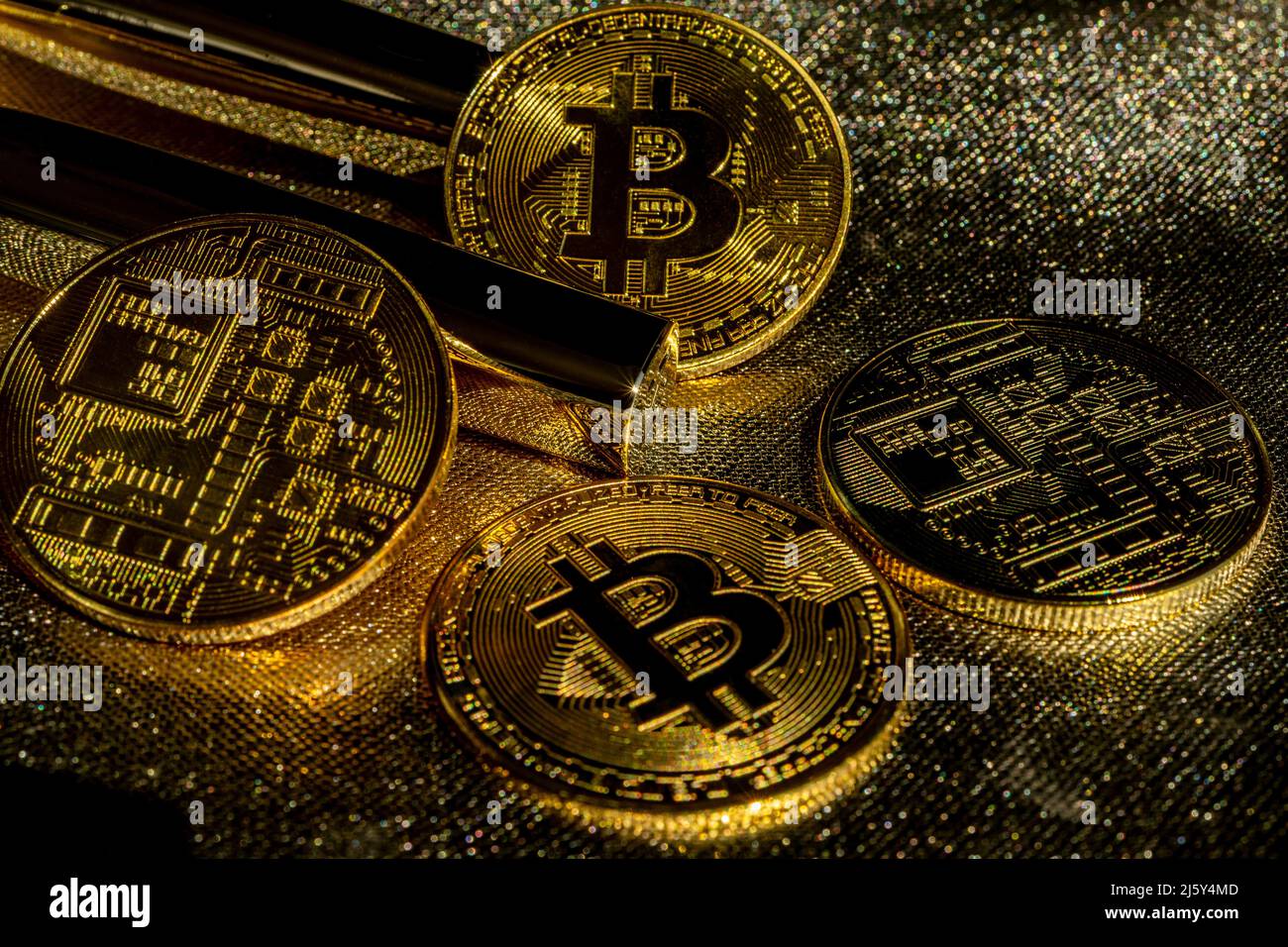 Golden crypto coins on a gold background. Bitcoin cryptocurrency with  altcoins and shitcoins. High quality photo Stock Photo - Alamy