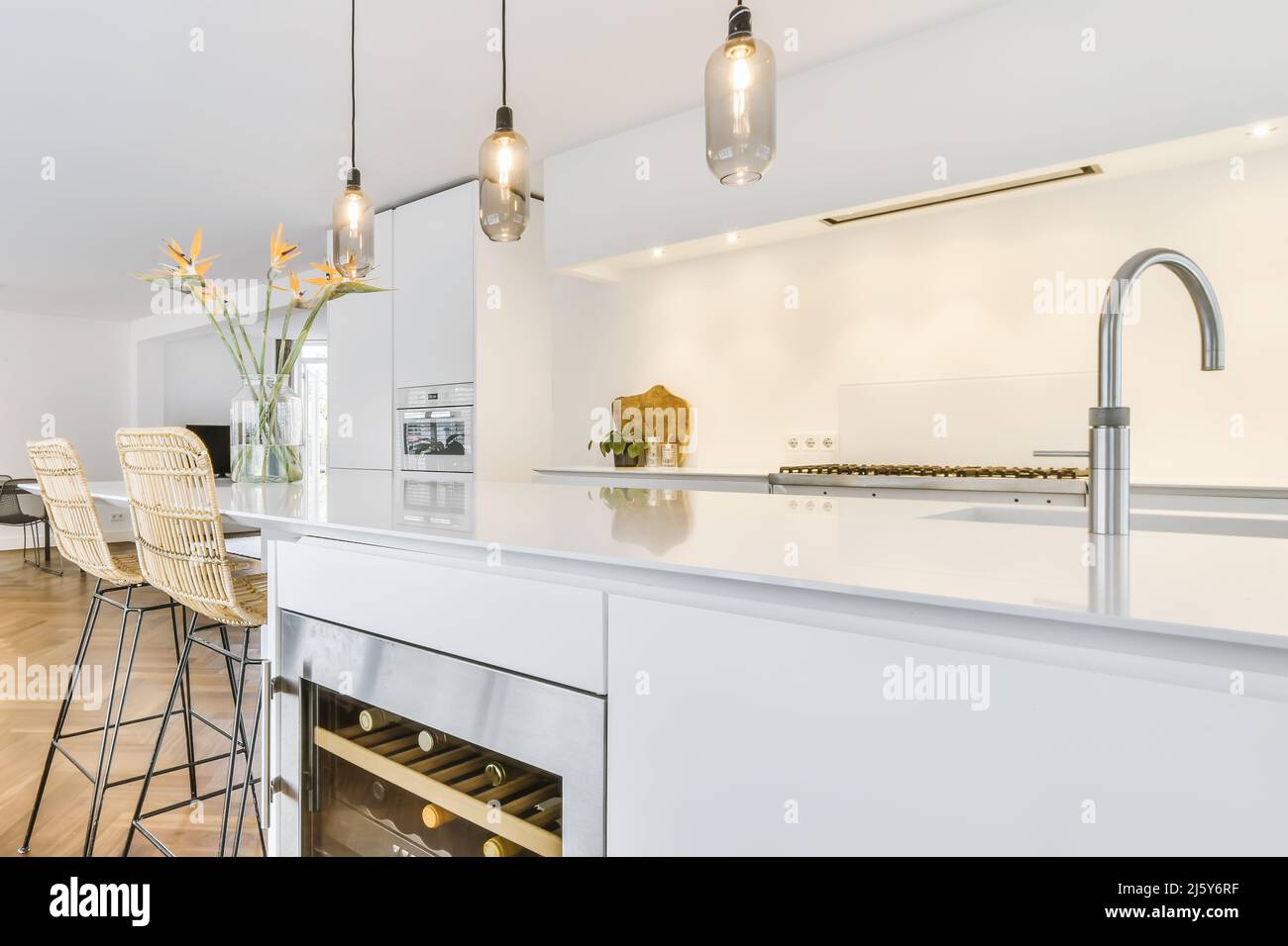 Bottles with alcohol in modern wine with humidity control