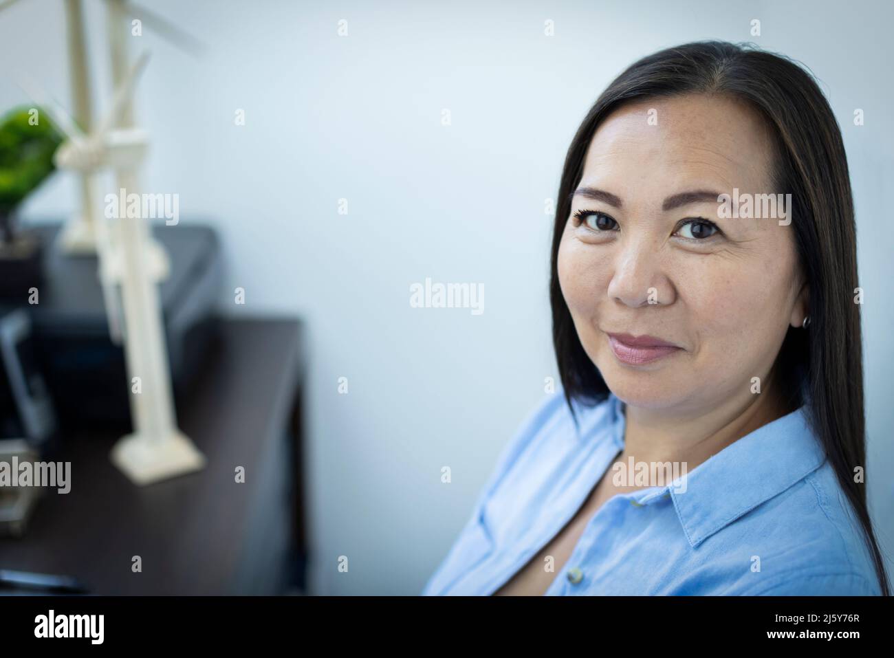Portrait smiling female engineer in office Stock Photo