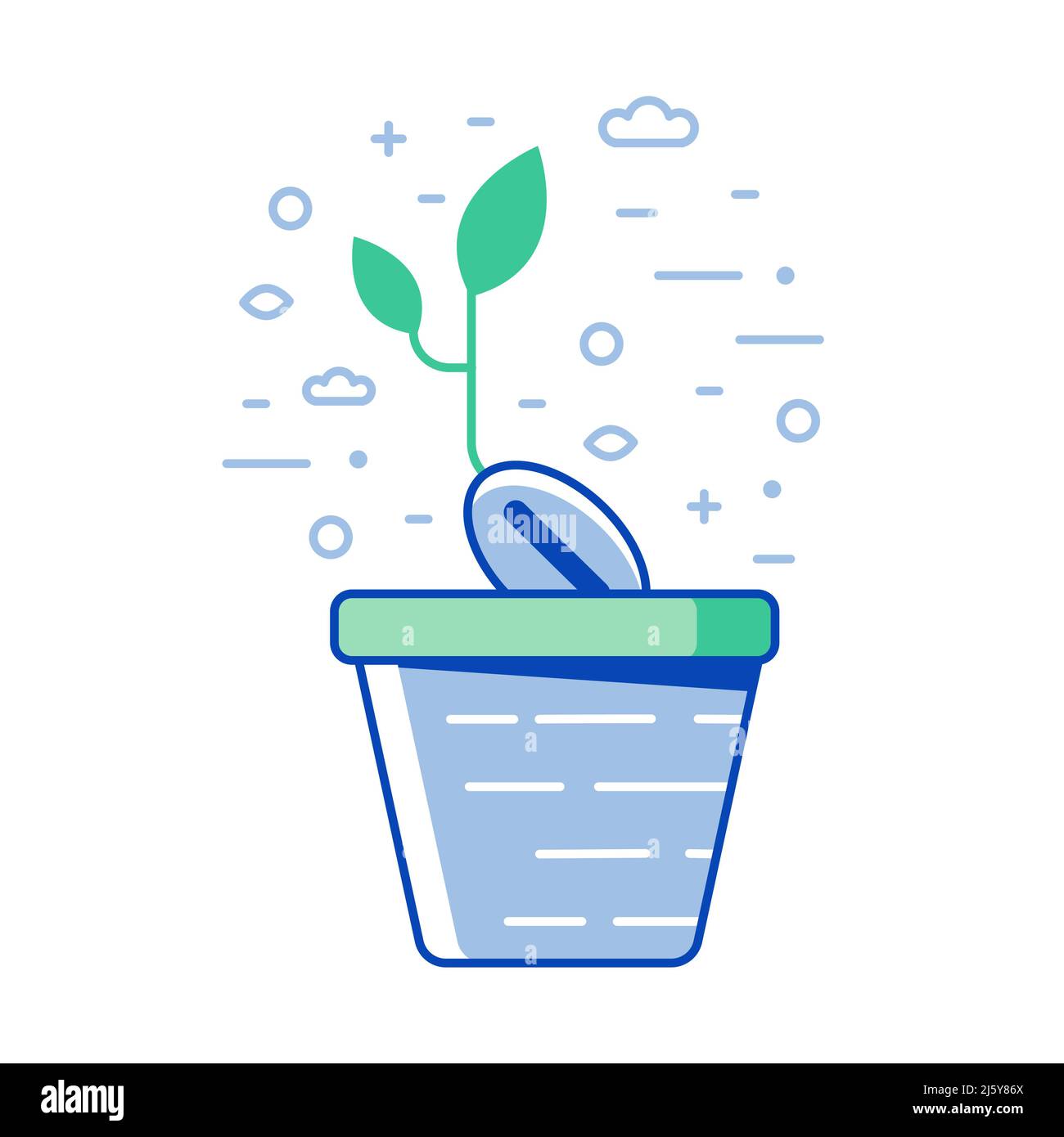 Growing Sprout with Leaves Line Art Icon Stock Vector
