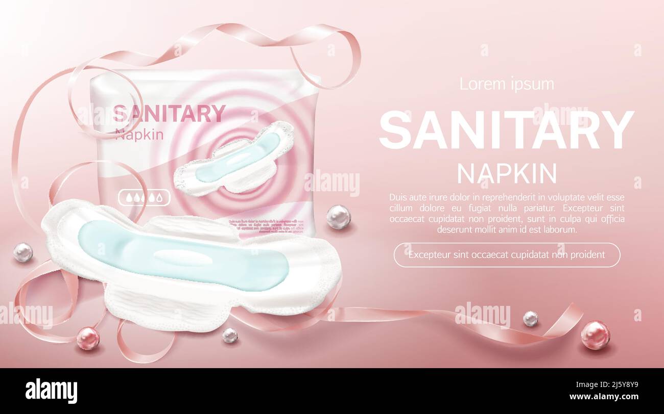 Sanitary napkins package mock up banner. Feminine hygienic pads pack