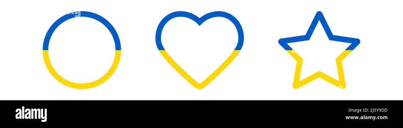 Ukraine flag icons. Heart, circle, star Stock Vector