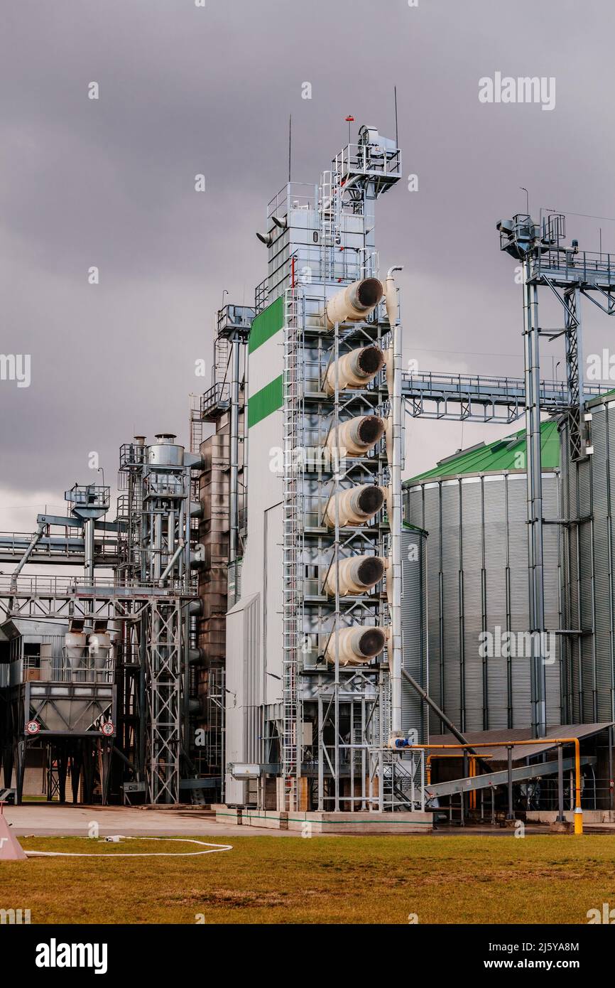 Silage Drying Building Modern agricultural grain drying complex and silos Stock Photo - Alamy