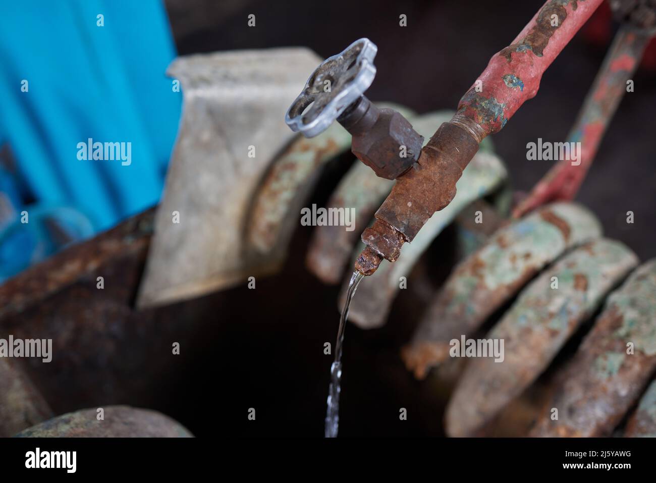 Fragments of old castiron water pipes. After many years of operation
