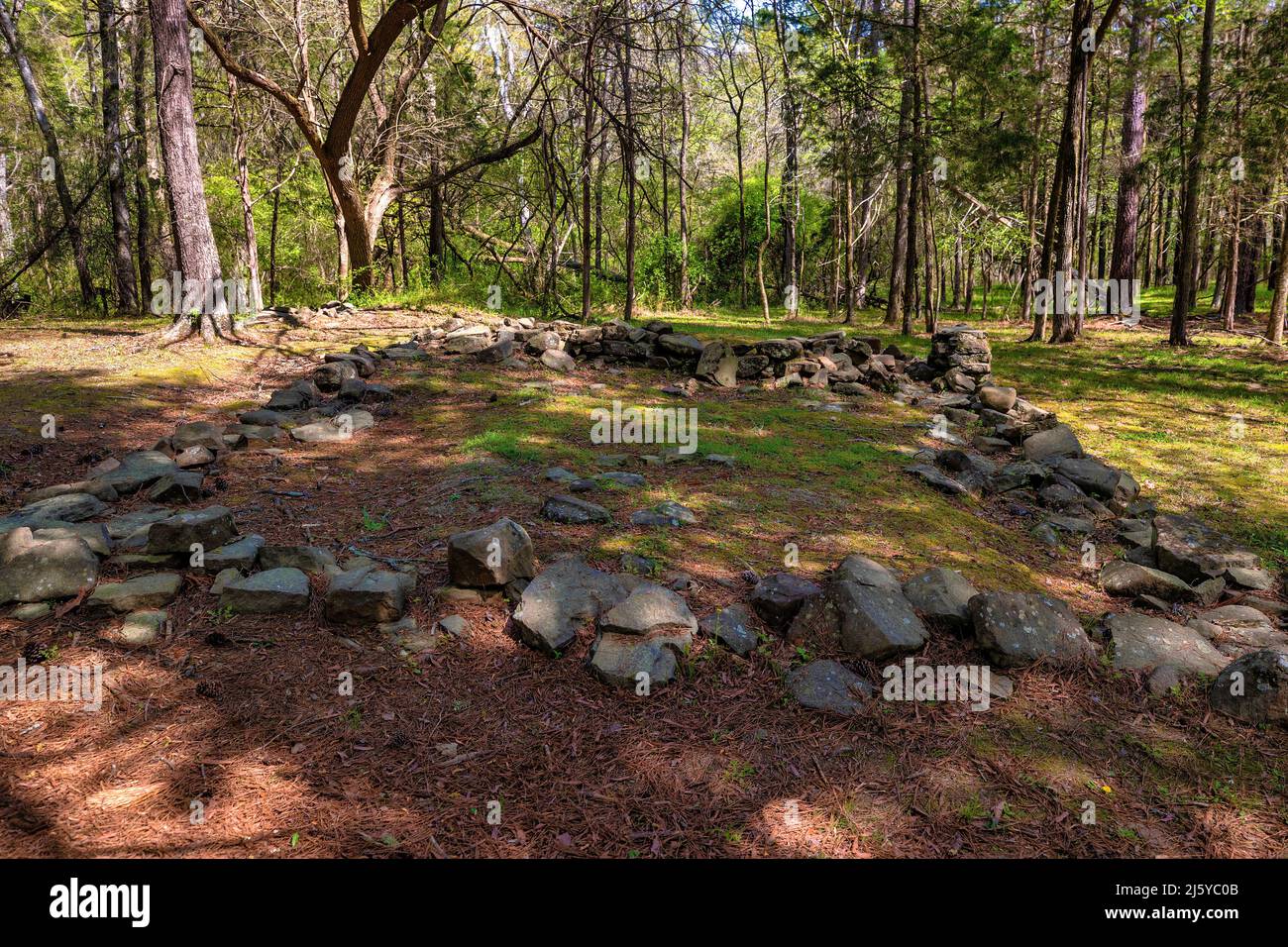 Remains of a foundation of  slaves quarters located at the Bennehan House Stock Photo