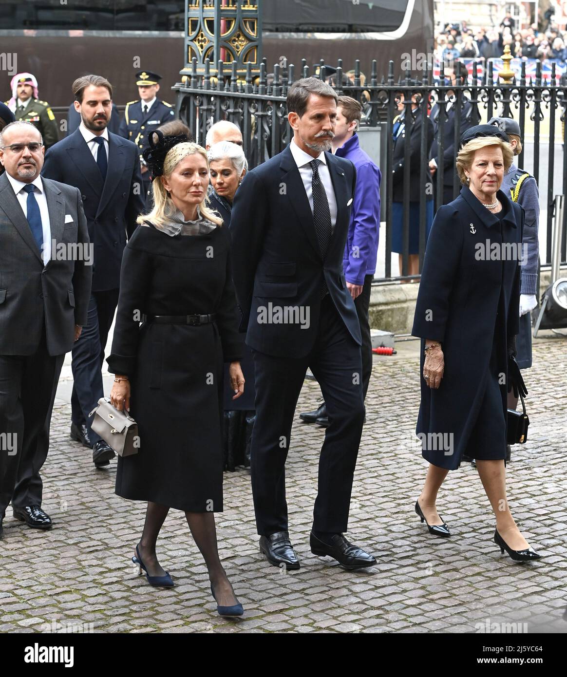 Photo Must Be Credited ©Alpha Press 079965 29/03/2022 Prince Salman bin Hamad Al Khalifa with Greece's former Queen Anne-Marie, Greece's Crown Prince Pavlos and Greece's Crown Princess Marie-Chantal at Service of Thanksgiving for HRH The Prince Philip Duke of Edinburgh held at Westminster Abbey in London. Stock Photo