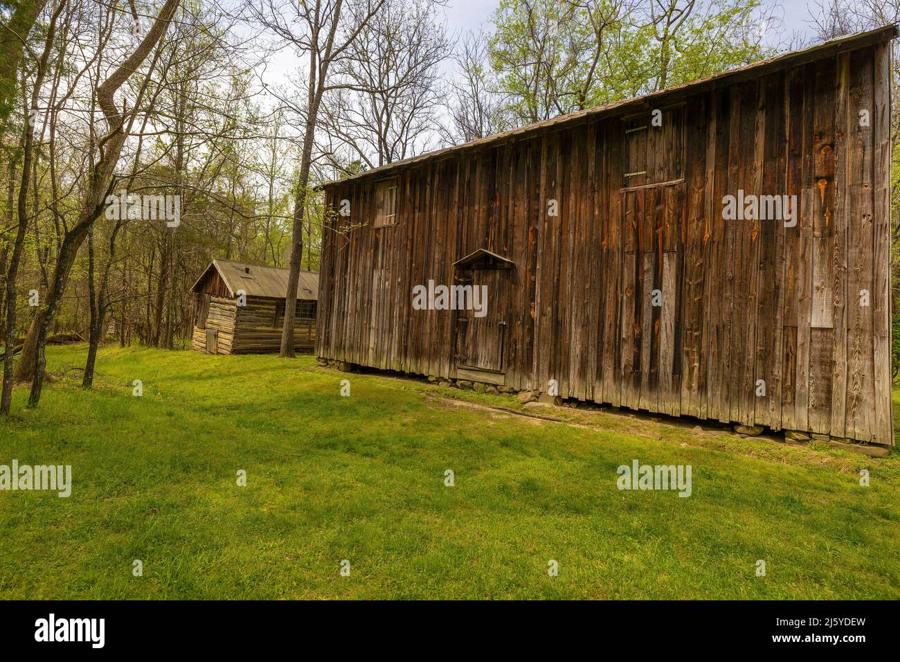 Durham, North Carolina, USA - April 13, 2022:  Horton Grove row houses that housed salves.  Buit in 1851 each held 4 slave families. Stock Photo