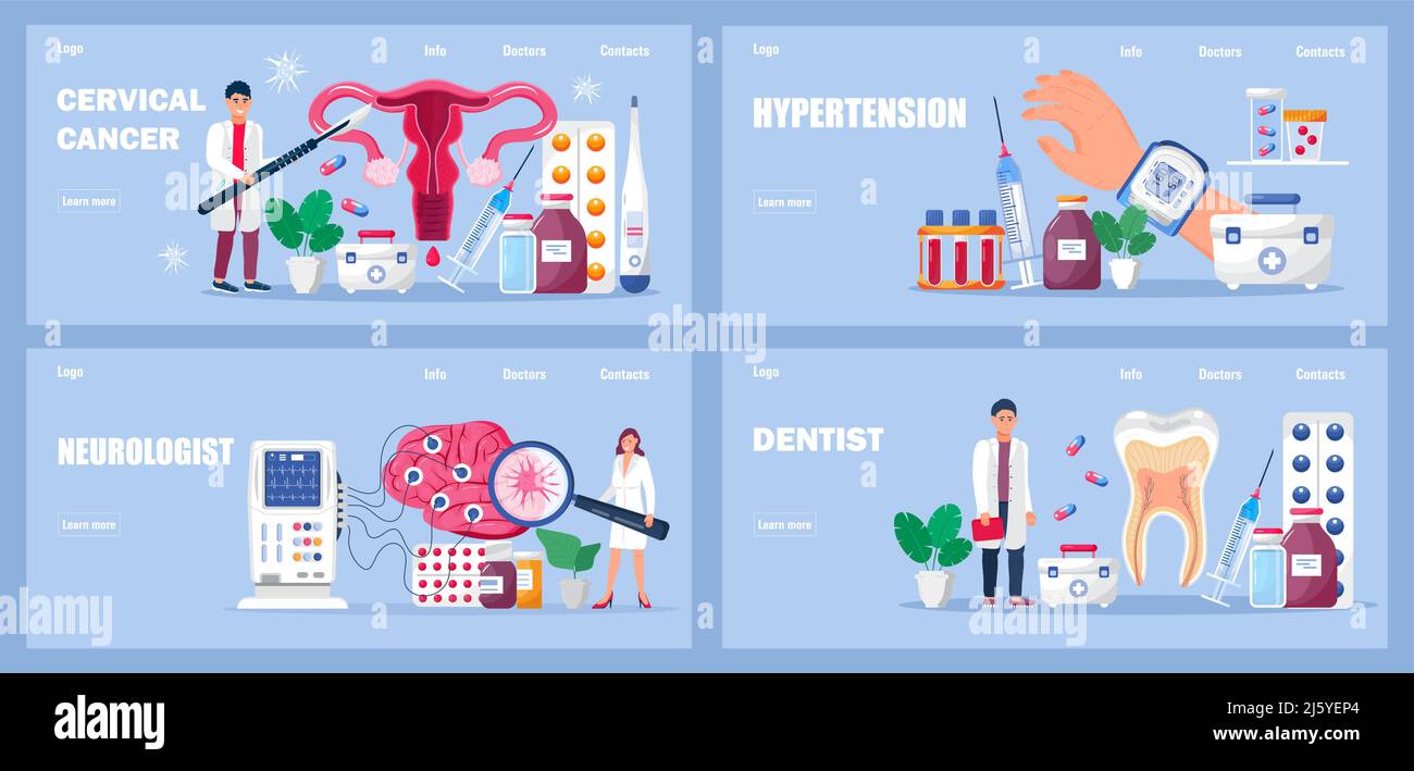 Neurologist, gynecologist, stamotolog concept vector. Hypertensive crisis illustration. Medical home page for clinics, doctor appointments. Stock Vector