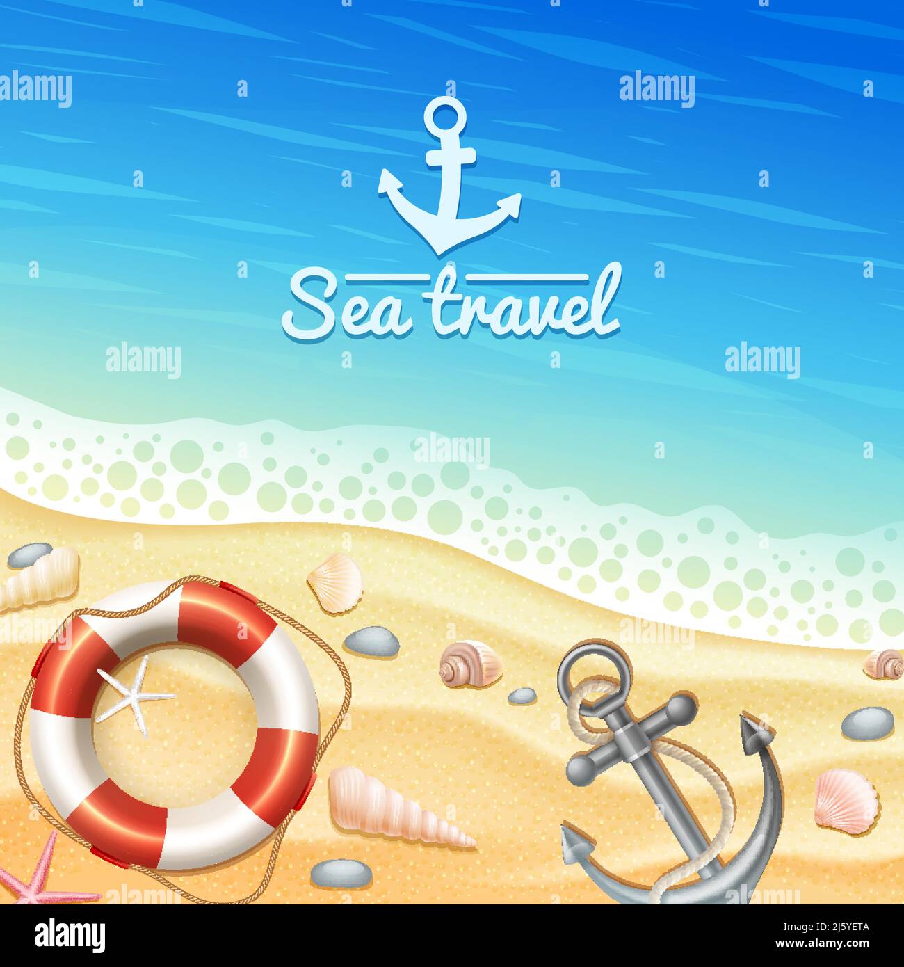 Marine and sea travel realistic background with seashells anchor and ...