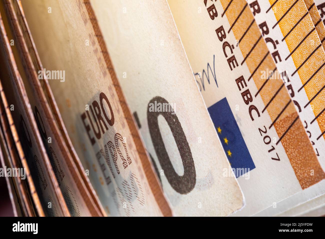 stack of 50 euros bill note close-up Stock Photo