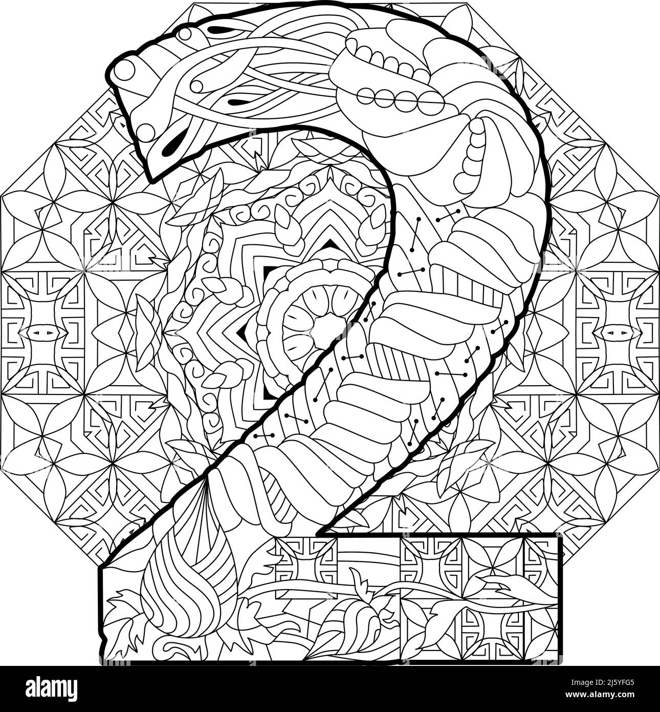 Two number on mandala Isolated zentangle illustration for coloring Stock Vector