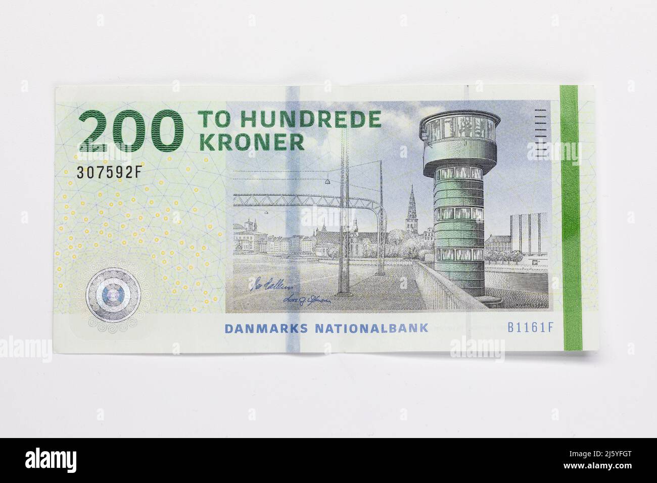 200 danish krone bill note on white background Stock Photo