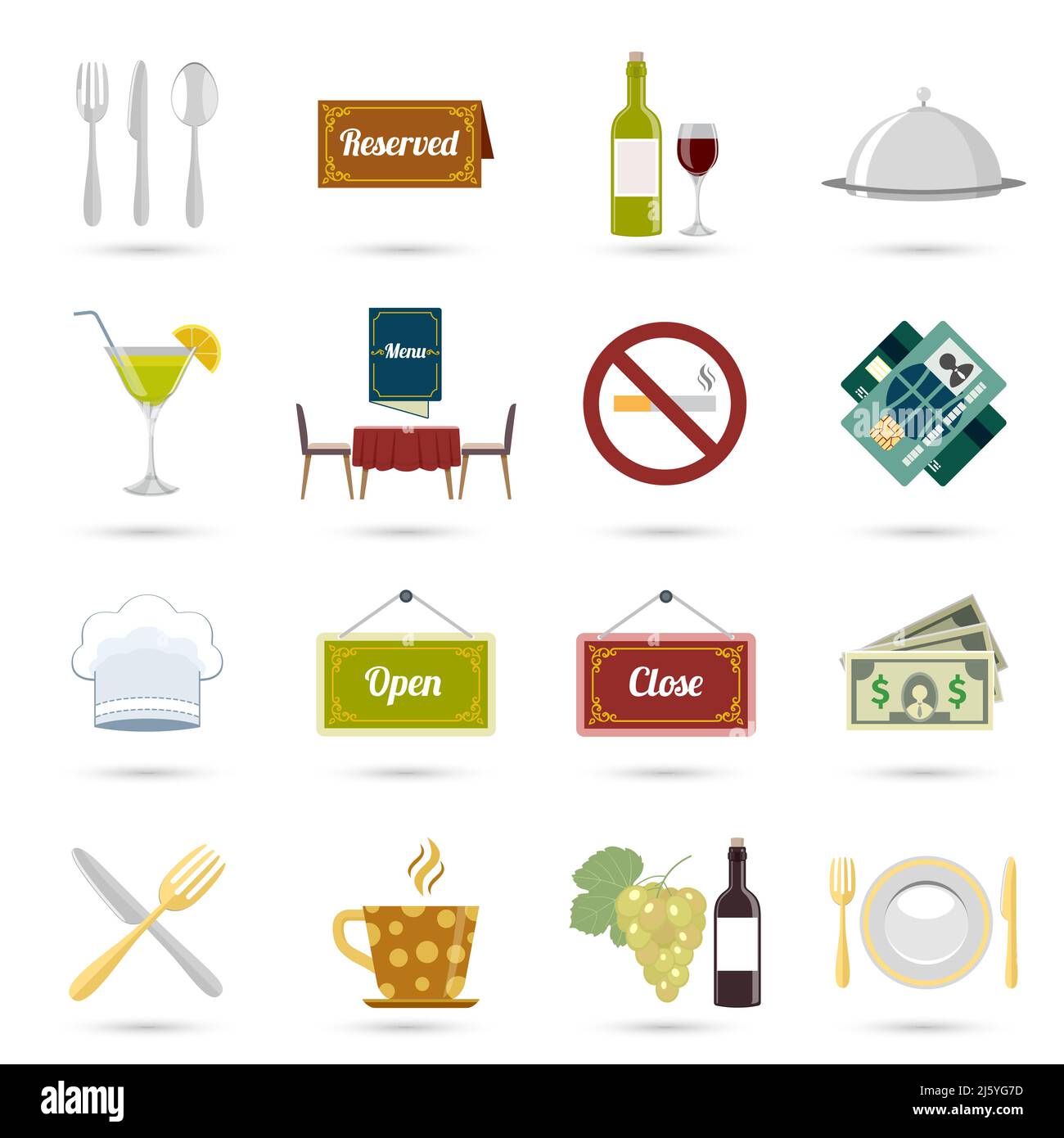 Restaurant food cooking and serving icons set isolated vector illustration Stock Vector