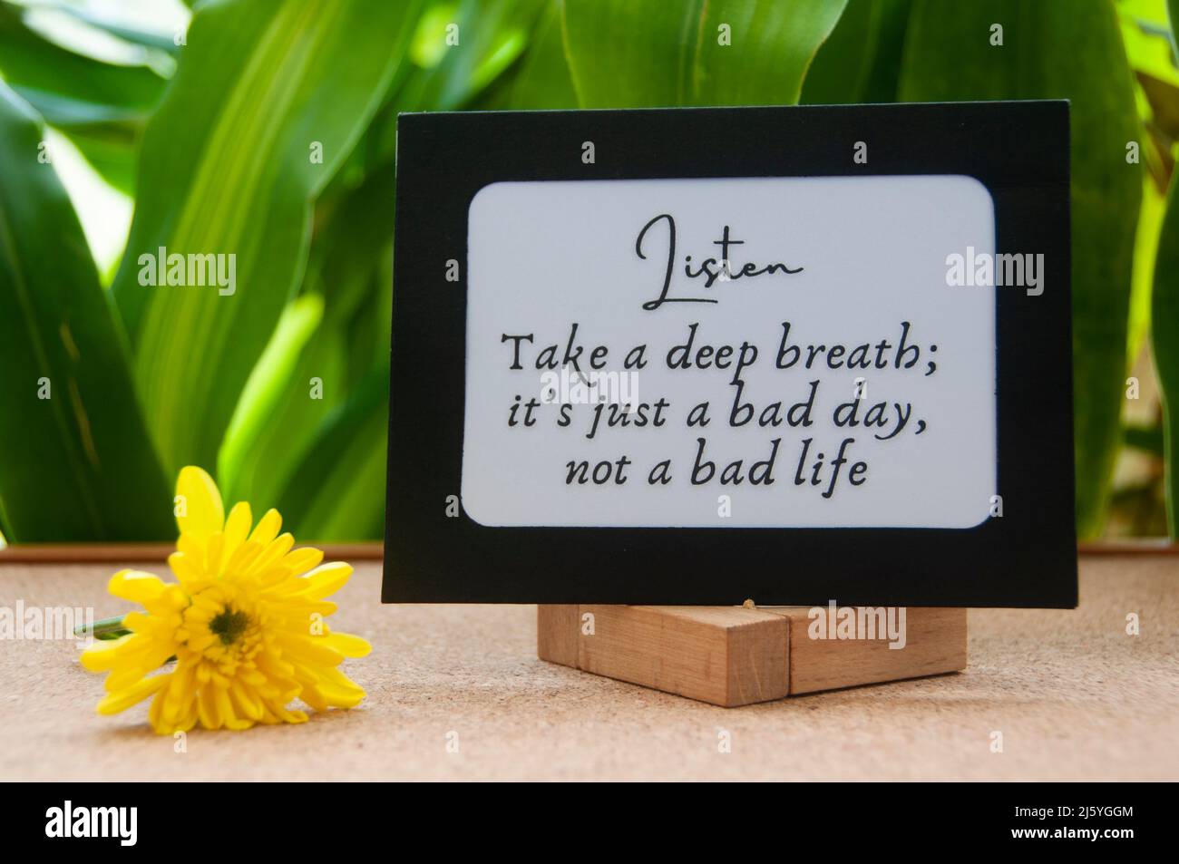 Motivational quote text on notepad - Take a deep breath, it's just a bad day, not a bad life. Stock Photo