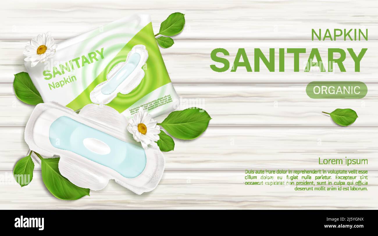 Organic sanitary napkins package with chamomile flower mock up banner