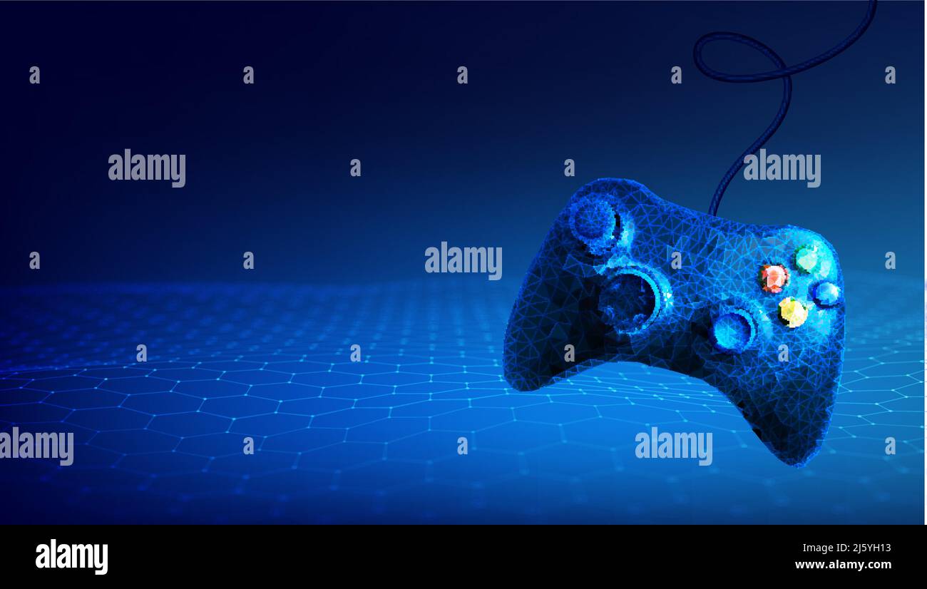 Low poly gamepad 3d abstract vector illustration. Polygon vector wireframe concept on blue background. Stock Vector