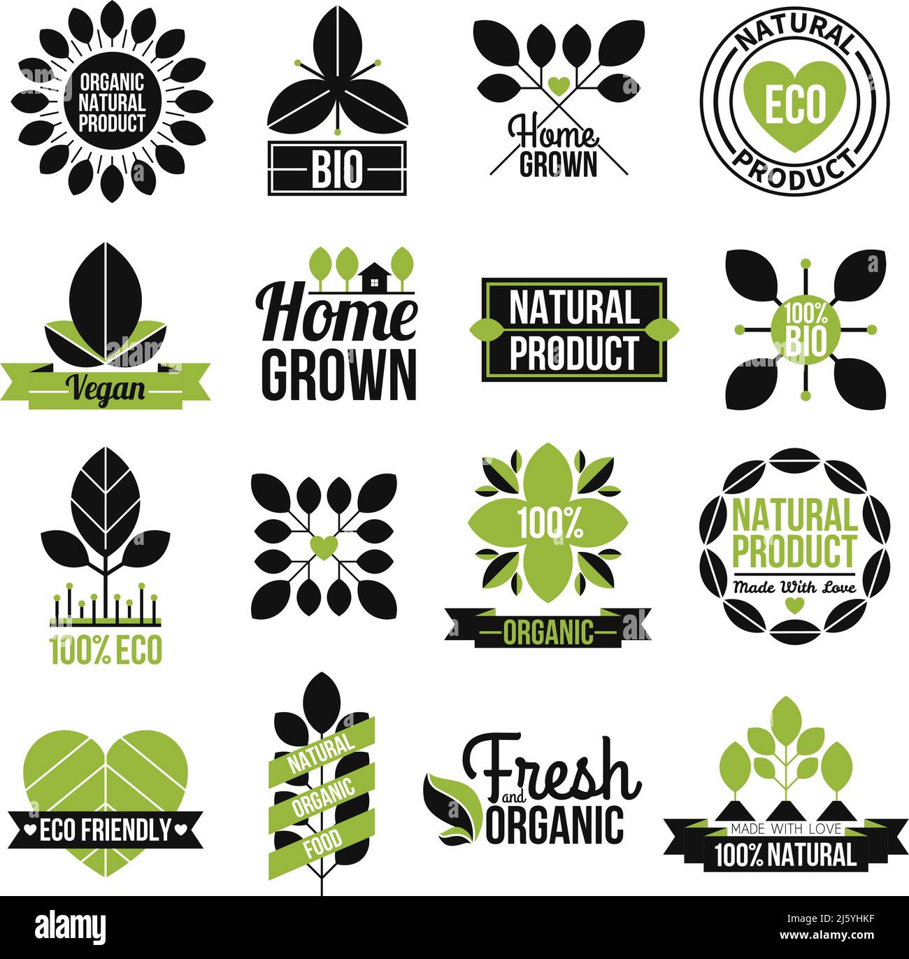 Organic natural product label set for advertising healthy and fresh food flat isolated vector illustration Stock Vector