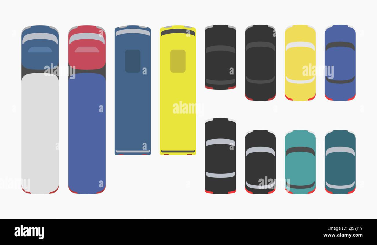 transport icons car truck bus top view vector flat iluustration Stock Vector