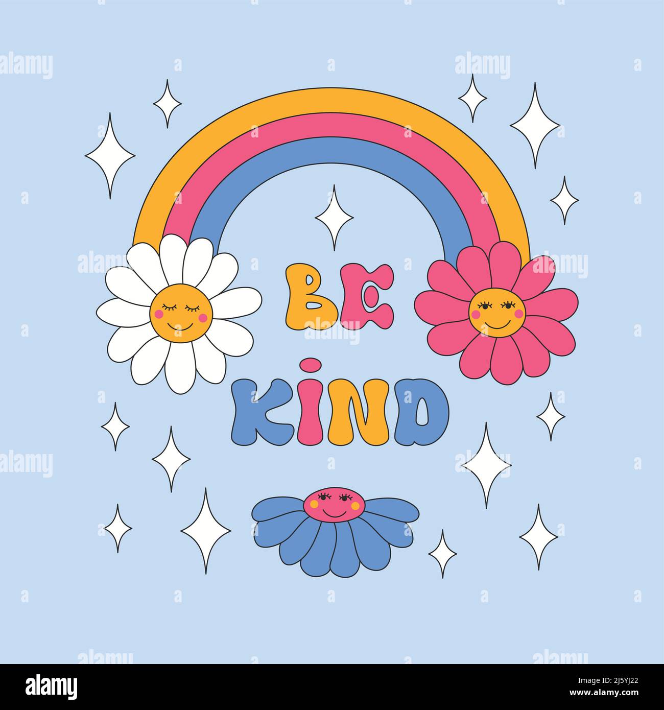 Retro daisies and sparkles on light background. Stock Vector