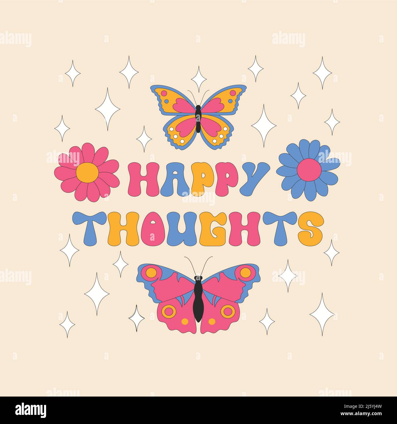 Retro daisies and sparkles on light background. Stock Vector