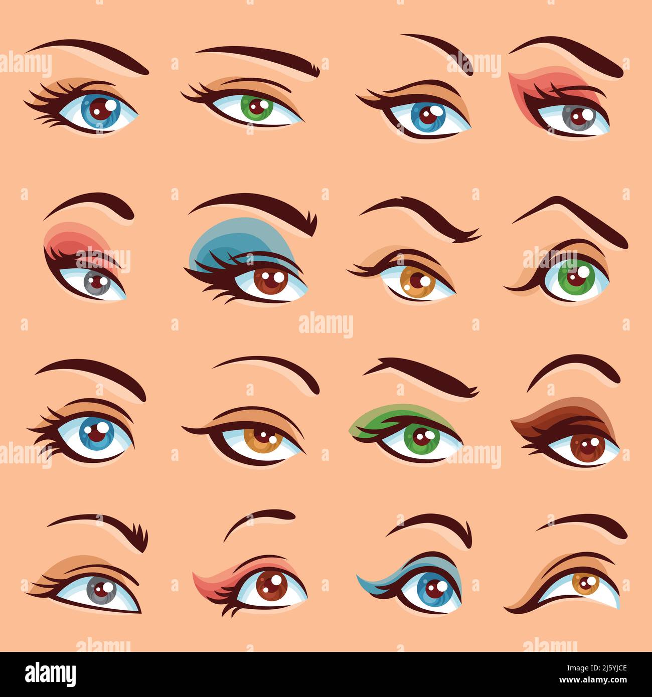 Eye Makeup Icons Set. Eye Makeup Vector Illustration. Eyes Flat