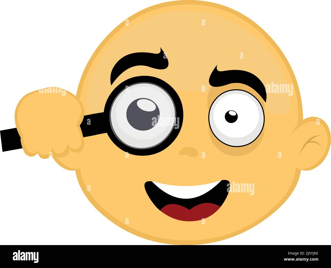 Vector illustration of the face of a yellow and bald cartoon character,  observing with a magnifying glass Stock Vector Image & Art - Alamy