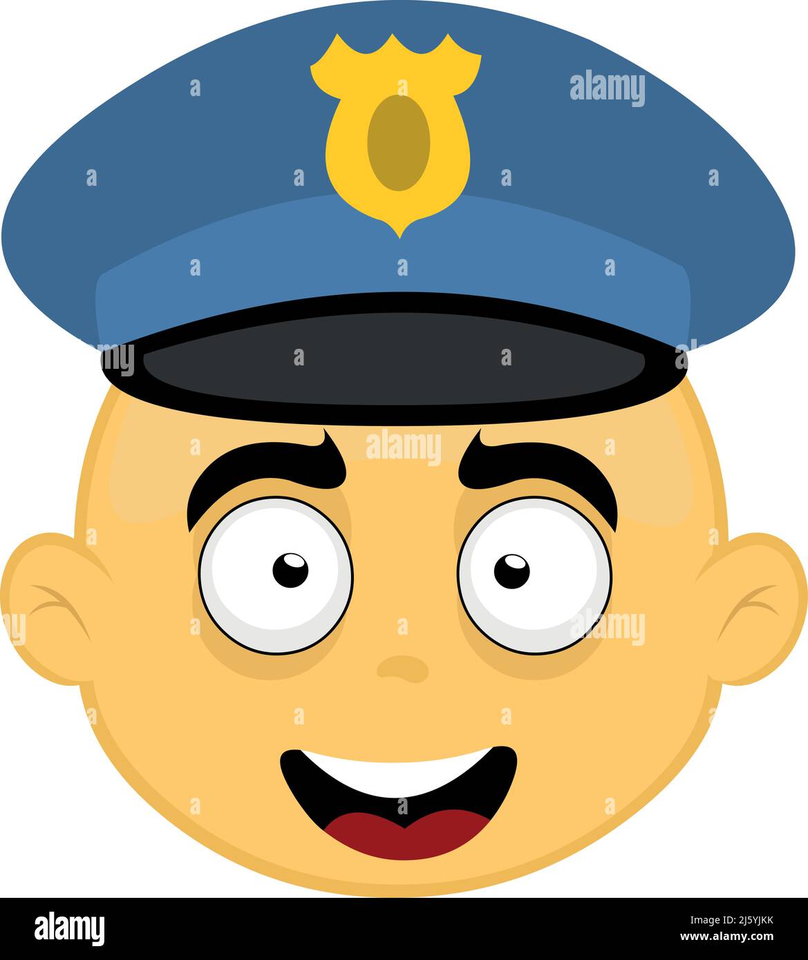 Vector illustration of a yellow character face with a police cap Stock Vector