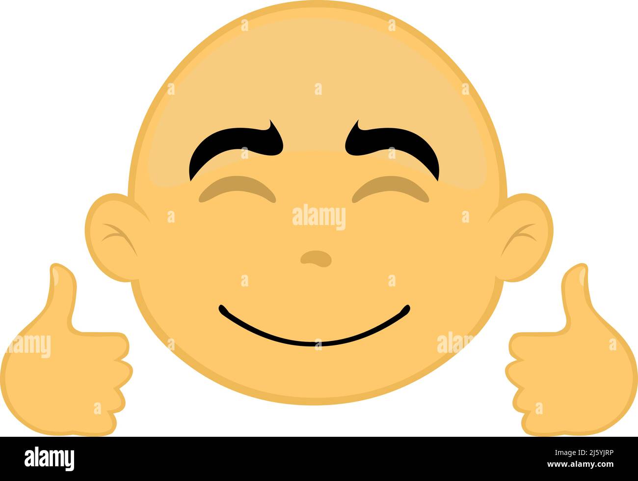Vector illustration of the face of a bald, yellow cartoon character with a  happy expression and making a thumbs up gesture with his hands Stock Vector  Image & Art - Alamy