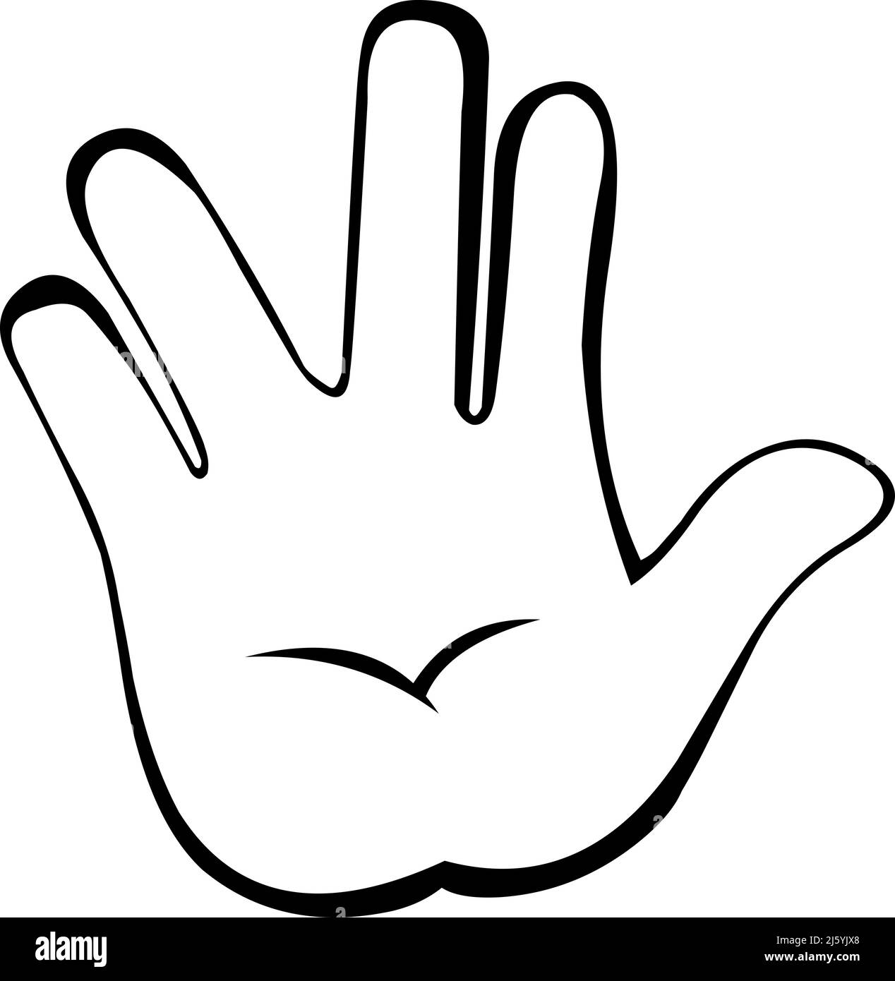Vector illustration of a hand doing the vulcan salute, drawn in black and white Stock Vector