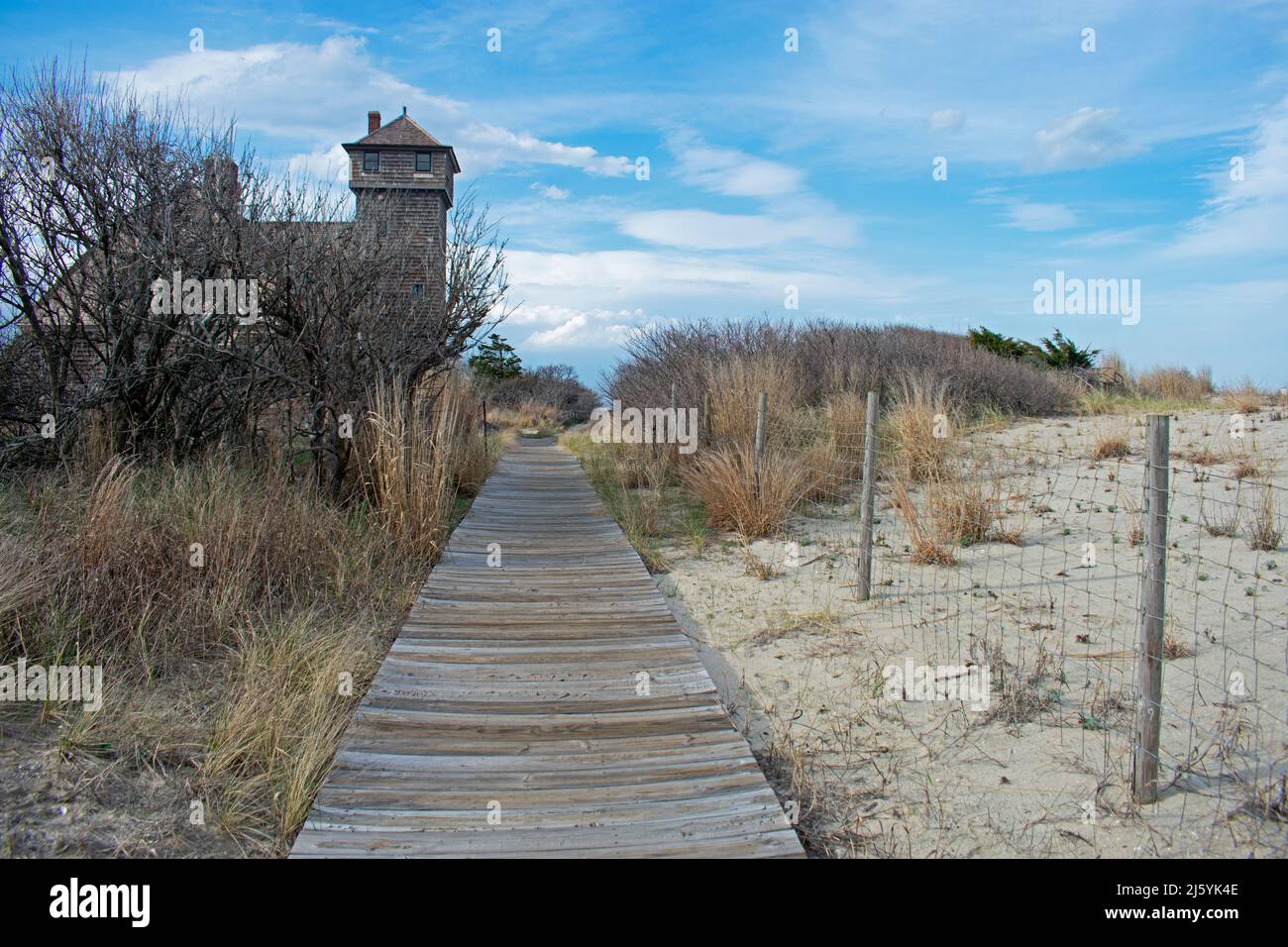 Old wooden building at Sandy Hook, New Jersey, that houses the life