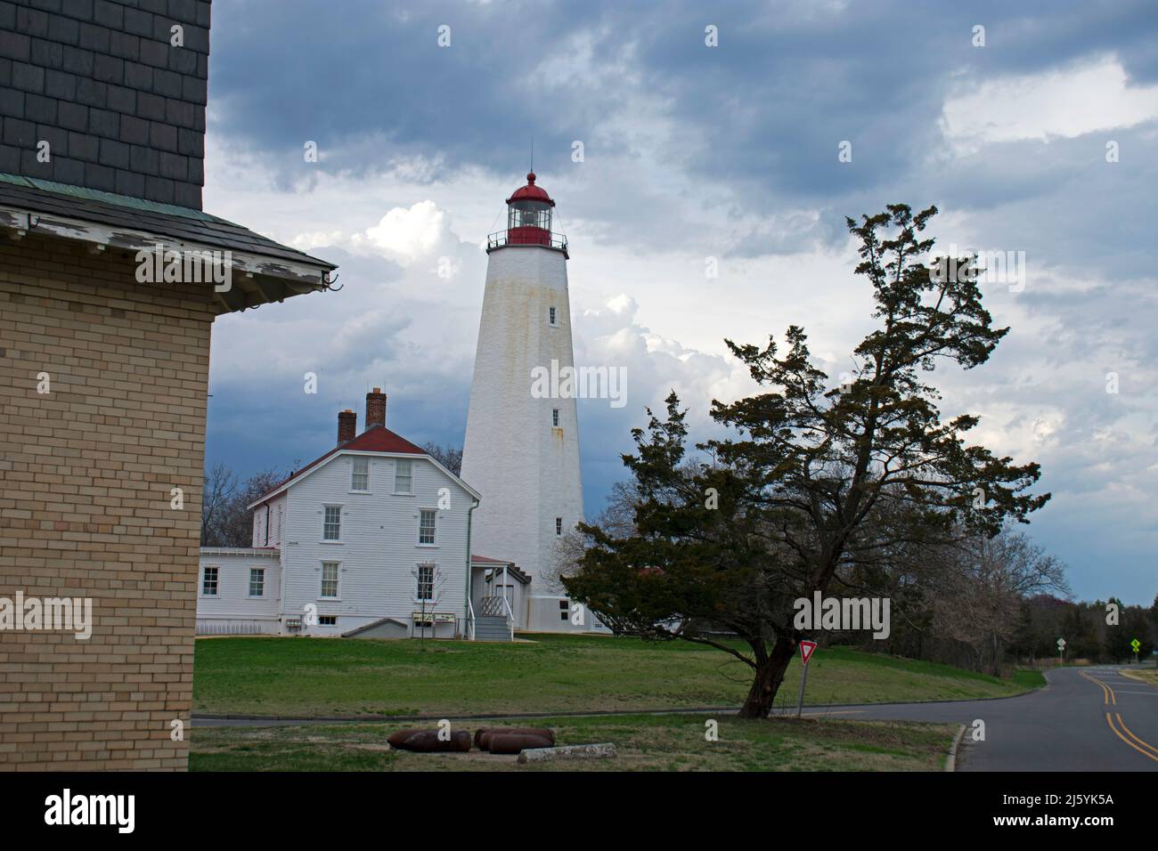 Lighthouse at Sandy Hook, New Jersey, on a cloudy day, during daylight