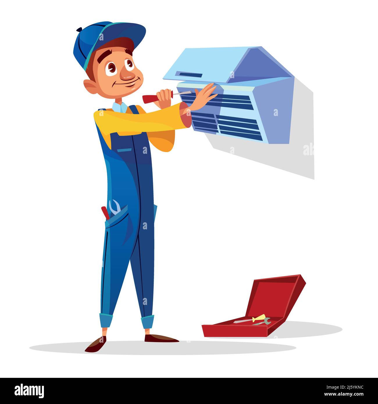 Air conditioner repair vector illustration of repairman with tools