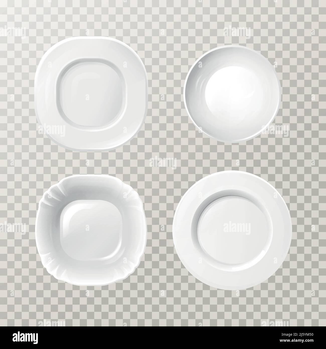 Vector blank white ceramic plates mockup set. Realistic porcelain round ...