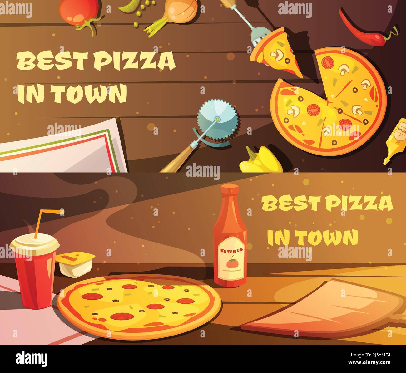 Set of horizontal banners for restaurant with advertising of best pizza ...