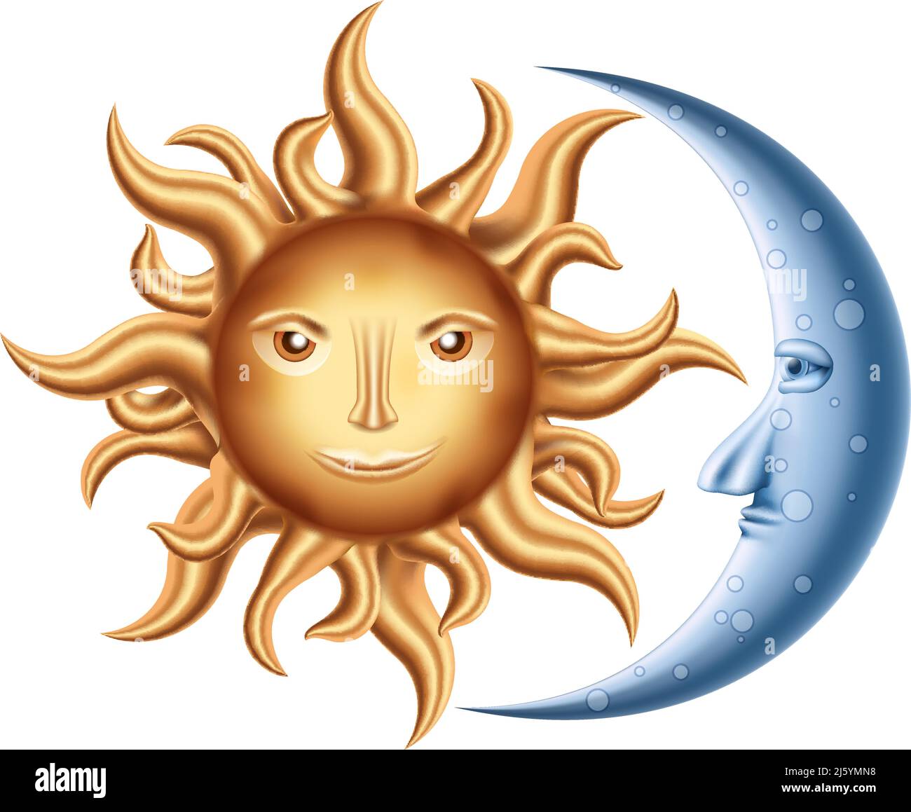 Vector decorative Golden Sun with Blue Moon isolated on white Stock Vector Image & Art Alamy