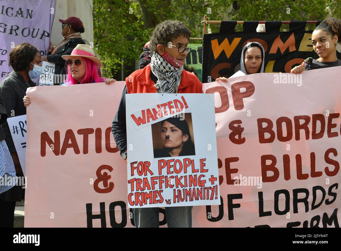 Protesters gathered outside of the House of Lords in Old Palace Yard to
