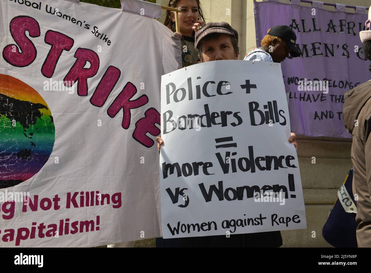 Protesters gathered outside of the House of Lords in Old Palace Yard to