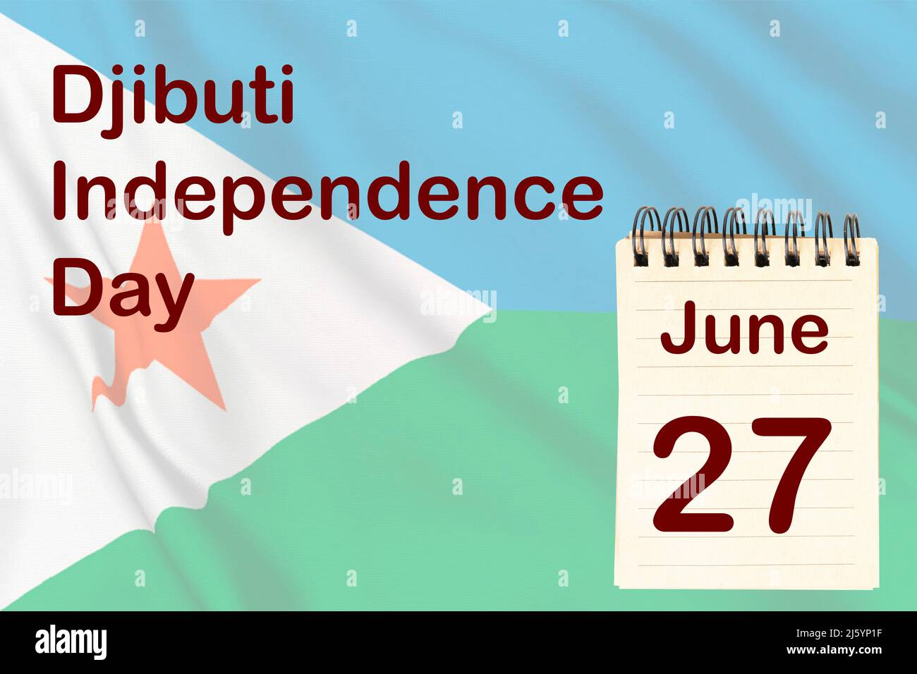 The celebration of the Djibuti Independence Day with the flag and the calendar indicating the June 27 Stock Photo