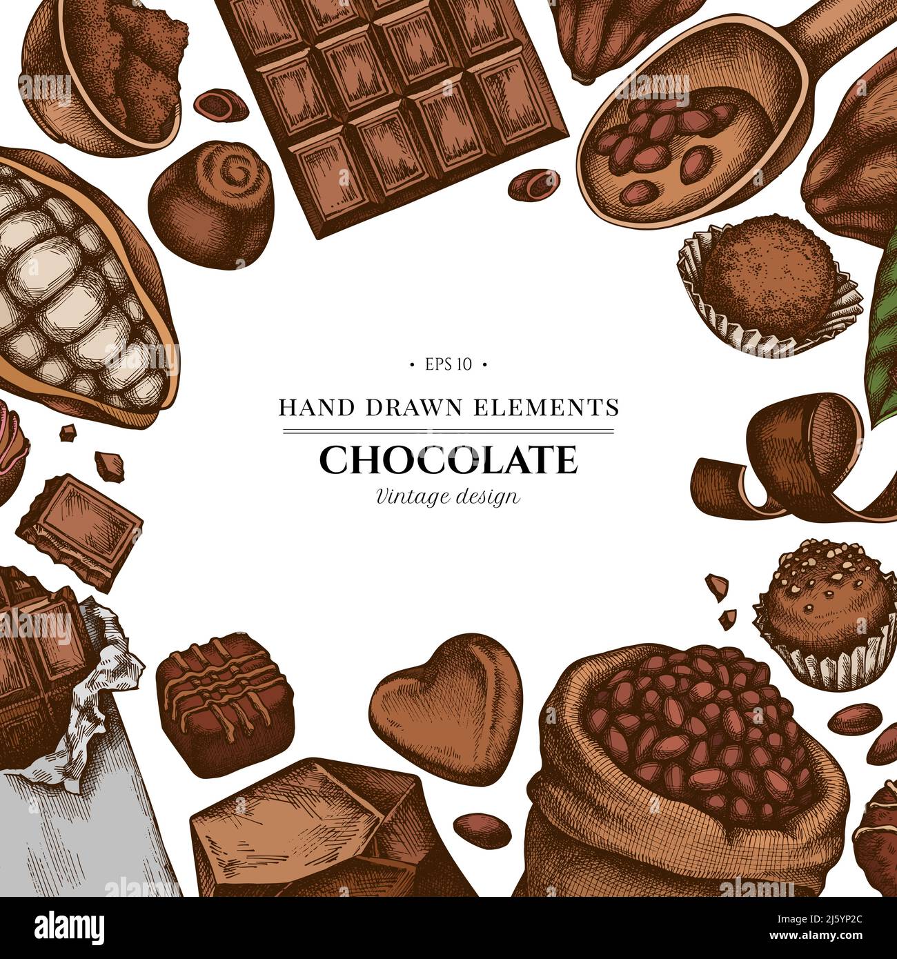 Colored elements design with cocoa beans, cocoa, chocolate, chocolate