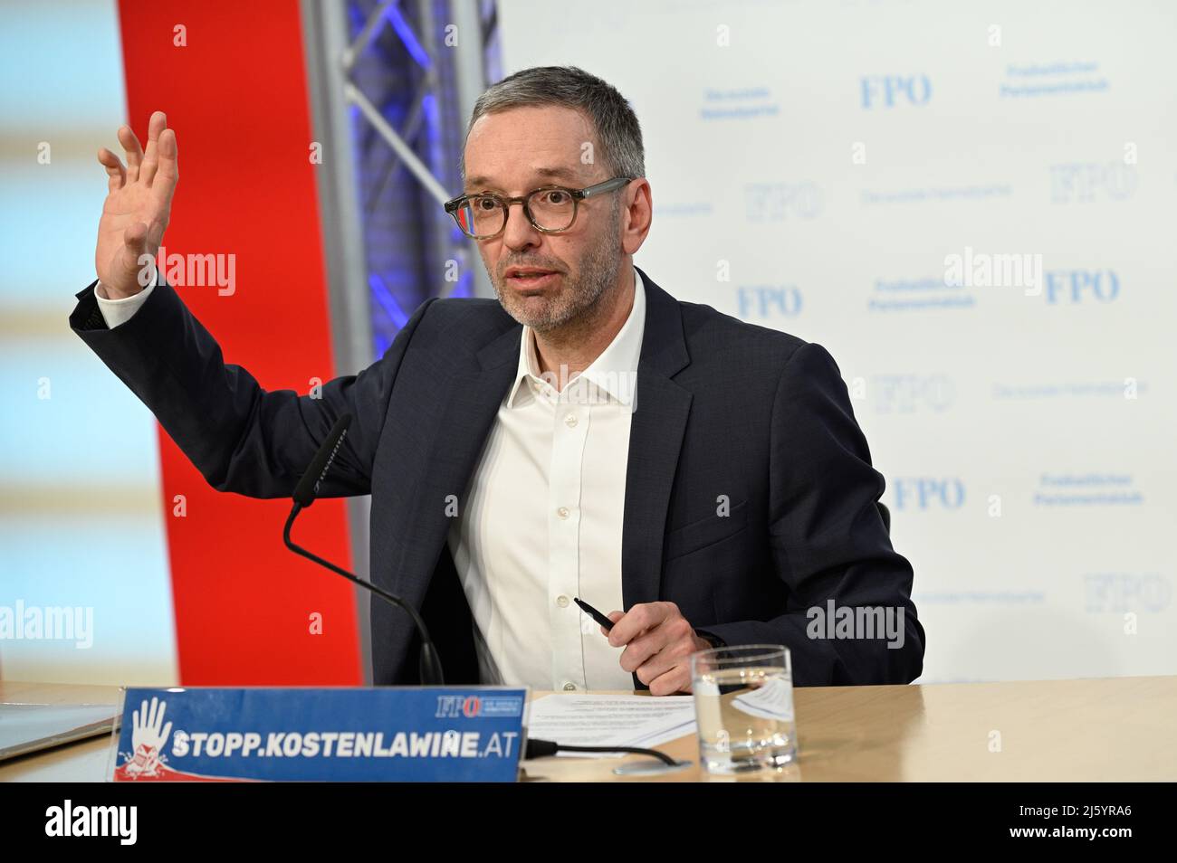 Vienna, Austria. 26th Apr, 2022. Press conference with FPÖ federal party chairman Klubobmann NAbg. Herbert Kickl. Topic: Plenary preview and current affairs Stock Photo