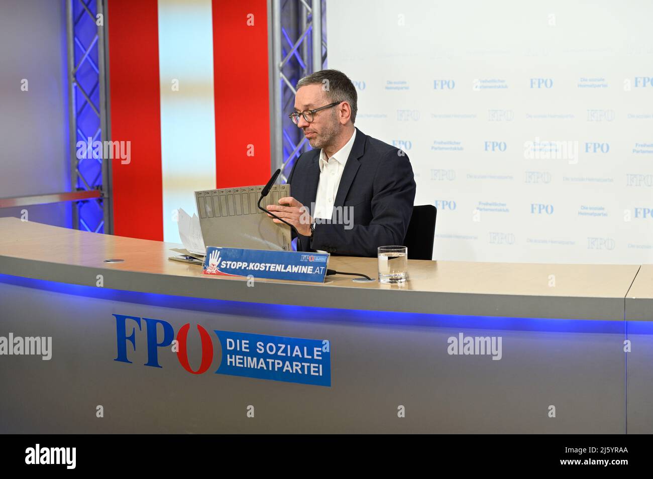 Vienna, Austria. 26th Apr, 2022. Press conference with FPÖ federal party chairman Klubobmann NAbg. Herbert Kickl. Topic: Plenary preview and current affairs Stock Photo