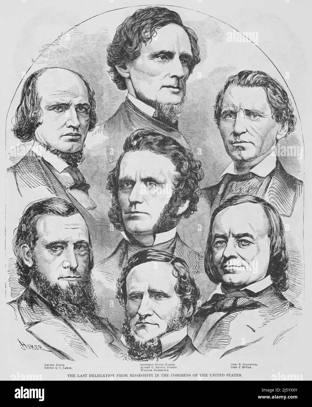 The Last Delegation from Mississippi in the Congress of the United States, prior to secession in the American Civil War. 19th century illustration Stock Photo