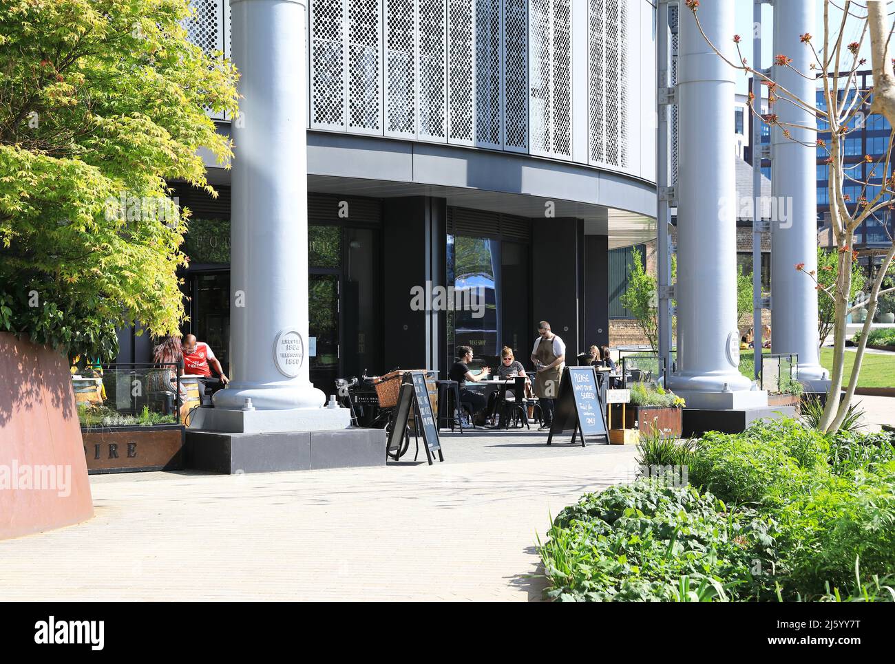 Idris Elba's wine bar Porte Noire on the ground floor of the Gasholders apts, at Kings Cross