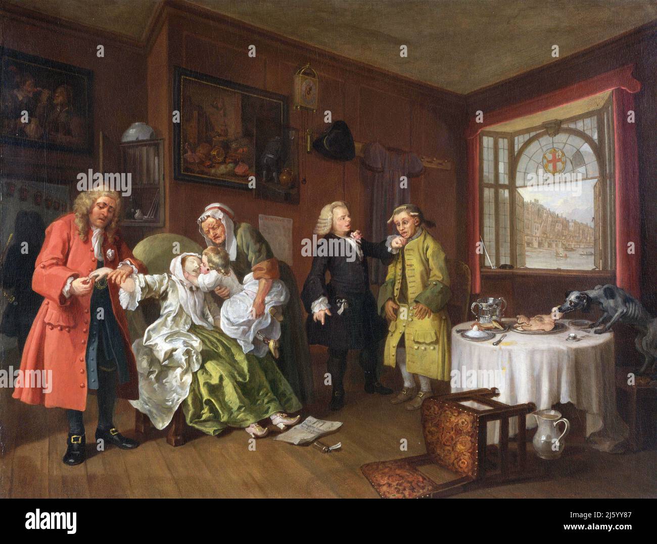 Hogarth painting. 'Marriage A-la-Mode: 6, The Lady's Death' by William Hogarth (1697-1764), oil on canvas, c.1743. Stock Photo