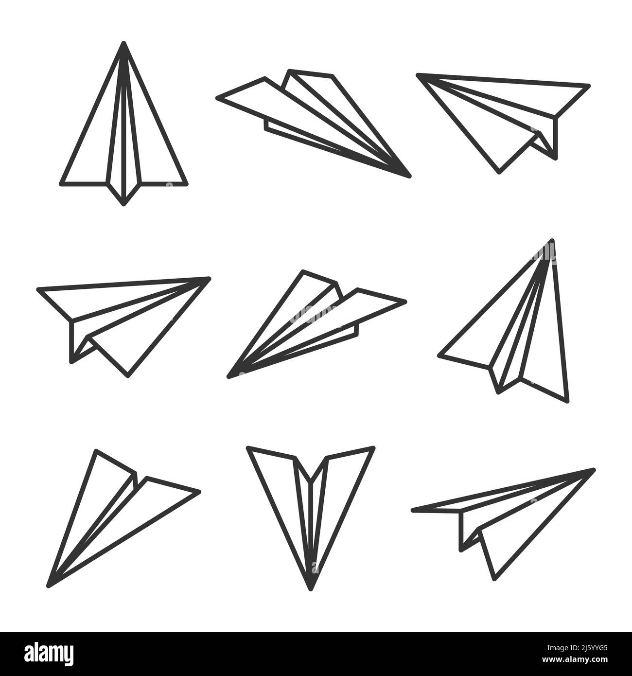 Various hand drawn paper planes. Black doodle airplanes. Aircraft icon