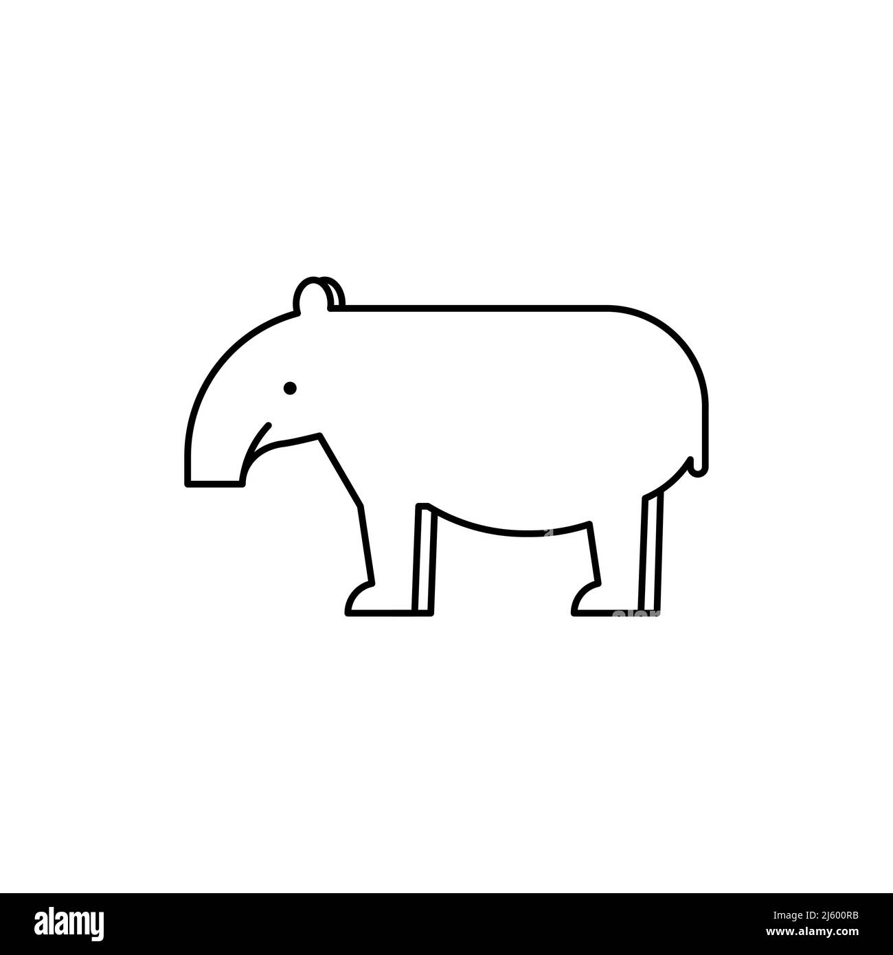 Tapir icon. Black outline. Conservation awareness. Vector illustration, flat design Stock Vector
