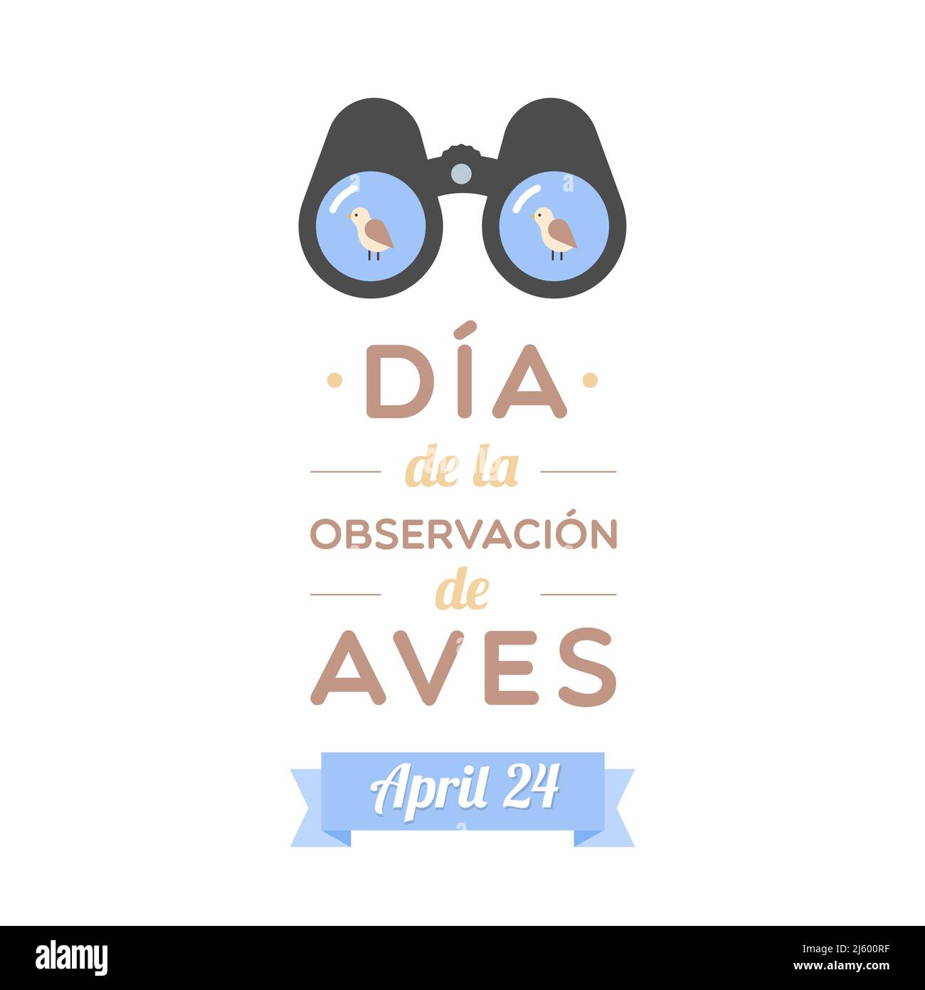 Go Birding Day in Spanish. Dia de la observacion de aves. April 24. Binoculars with birds. Vector illustration, flat design Stock Vector